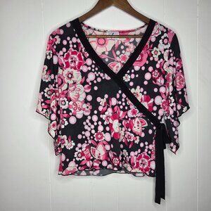 Beware Womens Vintage Floral Faux Wrap V Neck Blouse Size XL Y2K Fairy Core
